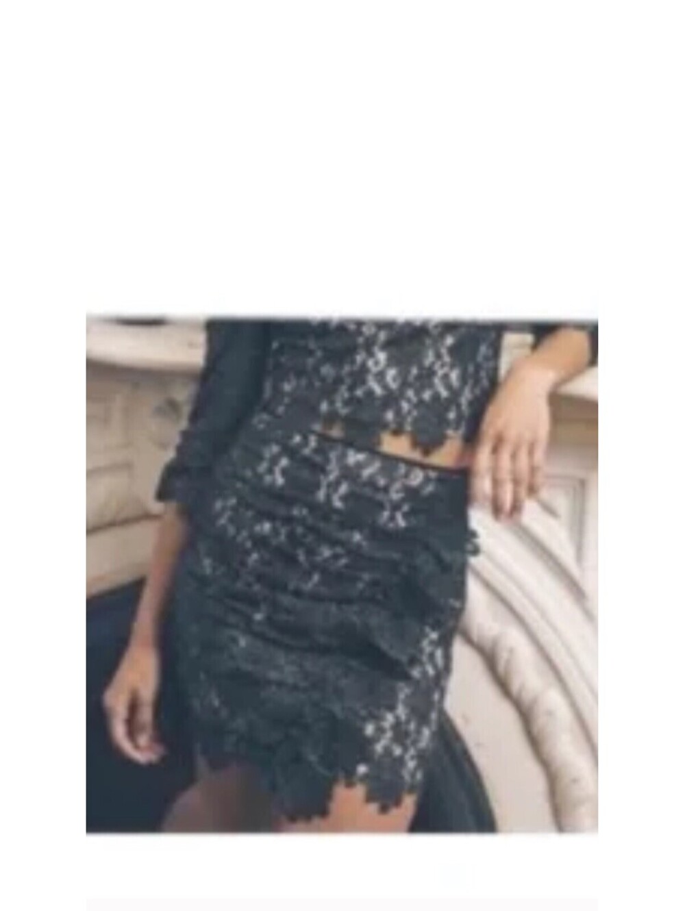 saylor shawna painted lace black top and skirt, Medium set of 2 new
